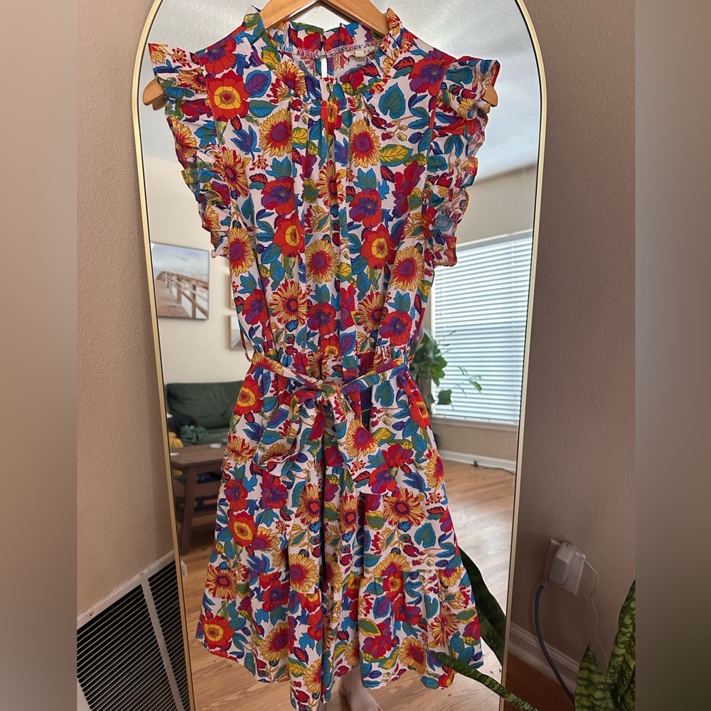 Colorful Floral Dress with Ruffle Accents